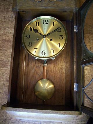 Antique Early 20th Century Oak Cased Gustav Becker Wall Clock with Chime (Key) 7