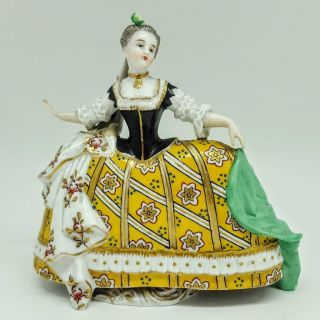 Antique 19th Century Sitzendorf Porcelain Dresden Lady In Skirts Figurine