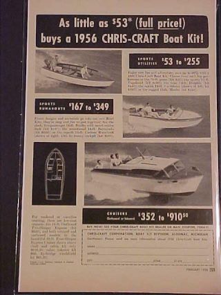 Rare Antique Old Chris - Craft Fishing Motor Boat Kit 1956 Art Print Ad Vintage