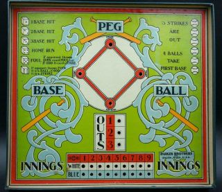 Rare Antique 1908 Peg Baseball Board Game Bone Dice & Pegs