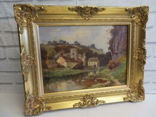 really old PAINTING antique oil Landscape signed 1916 4