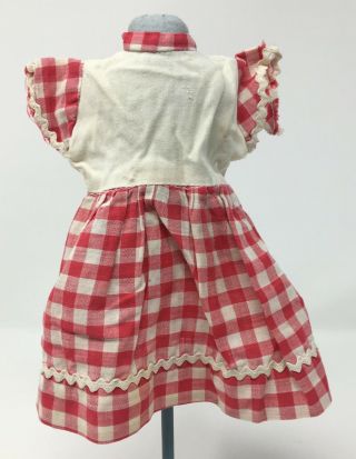 Vintage Checkered Red & White Doll Dress W/ Rick Rack Trim 6 " Long Snap Back