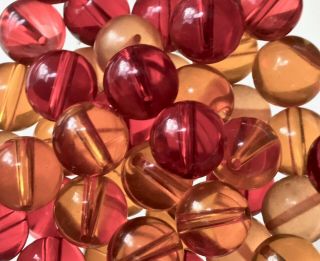 46 Bakelite Clear 12mm Cranberry And Peach/pink Beads W/holes