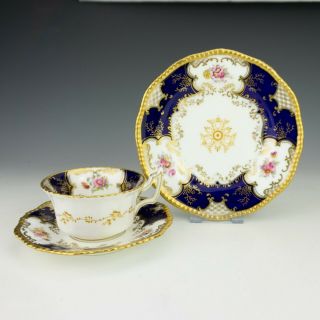 Antique Coalport China - Cobalt Blue Batwing Pattern Cup,  Saucer & Tea Plate