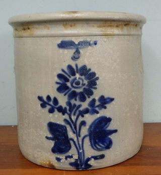 Antique Stoneware Crock Whites Utica Cobalt Blue Flower Decoration