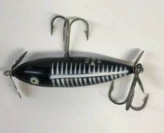 Vintage Heddon Wouned Spook Old Fishing Lure Black Shore Minnow 2