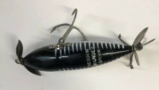 Vintage Heddon Wouned Spook Old Fishing Lure Black Shore Minnow 3