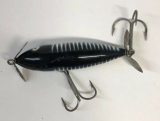 Vintage Heddon Wouned Spook Old Fishing Lure Black Shore Minnow 4