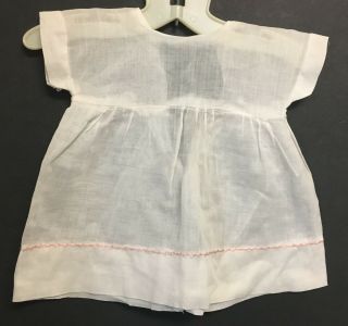 Vintage Sheer White Cotton Doll Dress With Pink Trim 10 " Long