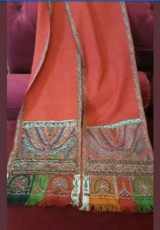 Antique 19th Century Kashmir Wool Paisley Shawl Scarf Size 78 " X8.  5 " Good Conditi