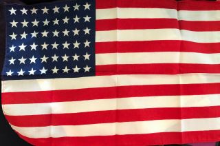 Antique 48 Star Us Flag Wwii Era 11 " X 17 " W Leather Pouch And Silk Hanky Spouse