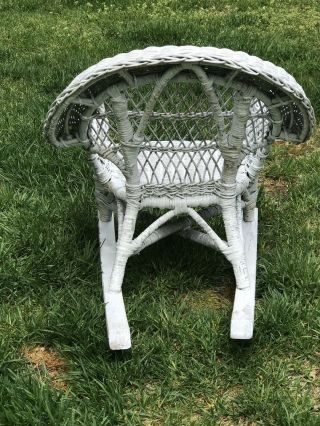 Vintage Child ' s White Wicker Rocking Chair 4