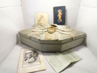 ☆ Antique French Candy Box (Cardboard Velvet Fabric),  Antique Papers Pictures 2