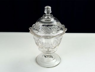 Bryce Walker Chain with Star Covered Sugar,  Antique EAPG Glass Bowl with Lid 2