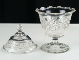 Bryce Walker Chain with Star Covered Sugar,  Antique EAPG Glass Bowl with Lid 4