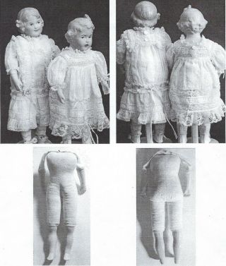9 " Antique China Head Heubach Sister Doll Cloth (7 ") Body Dress Underwear Pattern
