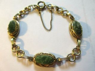 Vintage Antique 12k Gold Filled Bracelet W Three Jade Colored Stones