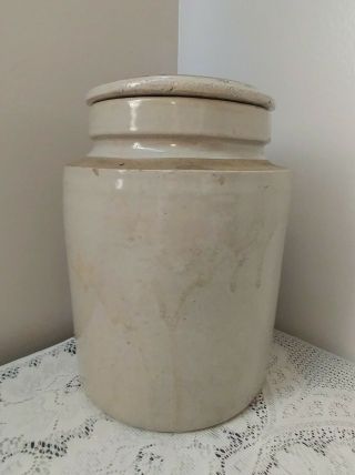 Antique Stoneware Pottery Jar Crock W/lid Salt Glaze From The 1800’s 5 Lb.  Bb