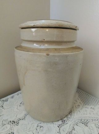 Antique Stoneware Pottery Jar Crock w/Lid Salt Glaze From The 1800’s 5 LB.  BB 2