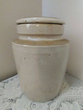 Antique Stoneware Pottery Jar Crock w/Lid Salt Glaze From The 1800’s 5 LB.  BB 3