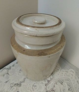 Antique Stoneware Pottery Jar Crock w/Lid Salt Glaze From The 1800’s 5 LB.  BB 4