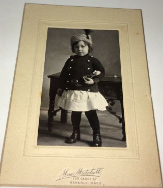 Rare Antique American Fashion Adorable Little Girl,  Toy Horse Cabinet Photo Us