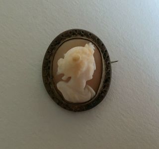 Victorian ANTIQUE HIGH RELIEF CARVED REAL SHELL CAMEO miniature ladies portrait 4