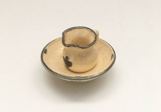 Vintage Artisan Dollhouse Miniature Pottery Basin Signed