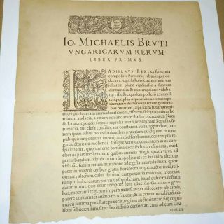 Antique Very Rare Old Print Page Document Latin Io Michaelis Brvti Liber Primus