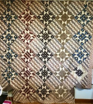 Early 19th Century Antique Ohio Star Quilt Found In Maine,  With Corner Cutouts