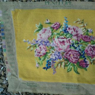 Vintage Floral Wool Work Measures 18 Inches Width X Height 13 Inches