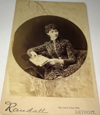 Rare Antique Victorian American Fashion Lady Reading Mi Cabinet Photo