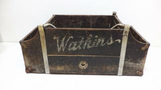 Primitive Antique Salesman Sample Watkins Products Wood Carrier Door To Door Box