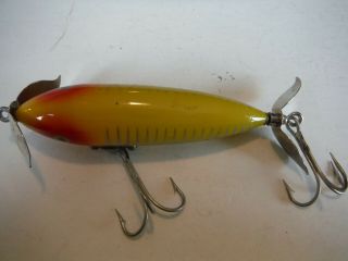 Rare Vintage Heddon Yellow " Wounded Spook " Plastic Fishing Lure 3 - 1/4 " 9140