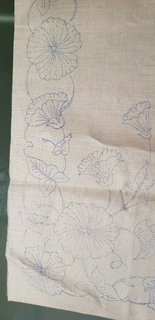 Vintage Irish Linen Tablecloth Ready To Embroider Transfer Printed Flowers