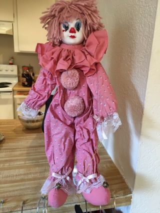 Brinns 1990 Clown Doll With Porcelain Face Authentic Collectible Edition