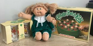 Vintage 1982 Cabbage Patch Doll,  Vintage Cabbage Patch Game And Set Of Glasses