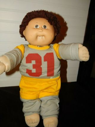 Vintage Cabbage Patch Boy Doll W/ Clothes Tooth Brown Hair