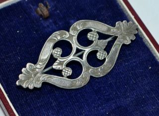 Antique Silver Hand - Engraved Hearts Love Token Victorian Brooch / Pin