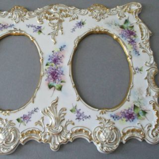 Rare Antique T&v Limoges Hp Porcelain Double Frame Lilac Flowers Lush Gilt Trim