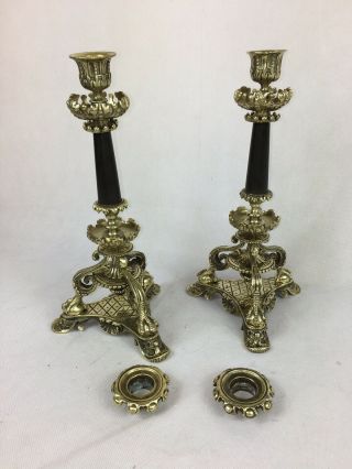 Antique - 19th Century Gothic French Bronze And Black Marble Candlesticks (pair) 7