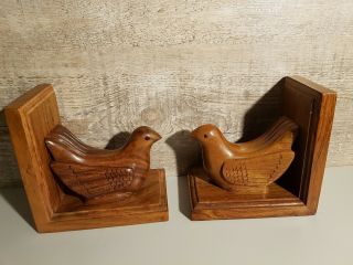 Art Deco Wooden Dove Bookends With Glass Eyes Vintage Kitsch Retro