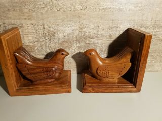 ART DECO WOODEN DOVE BOOKENDS WITH GLASS EYES VINTAGE KITSCH RETRO 2