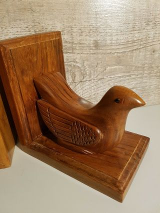 ART DECO WOODEN DOVE BOOKENDS WITH GLASS EYES VINTAGE KITSCH RETRO 4