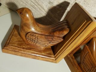 ART DECO WOODEN DOVE BOOKENDS WITH GLASS EYES VINTAGE KITSCH RETRO 5