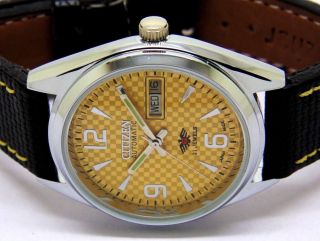 Citizen Automatic Men,  S Steel Vintage Yellow Dial Made Japan Watch Run Order