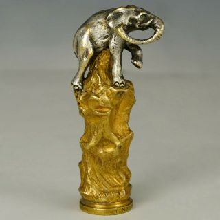 Antique French Silvered & Gilt Bronze Figural Elephant Wax Seal Stamp