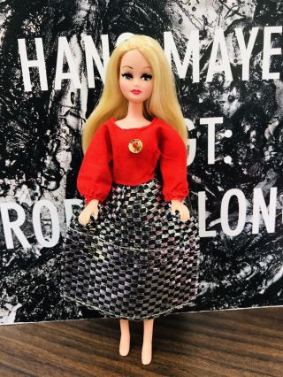 Dawn Pippa Vintage Clone Doll Fashion - Red/charcoal Dress