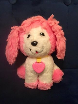 Vintage 1982 Mattel Poochie Pink White Plush Approx.  8 " With Necklace