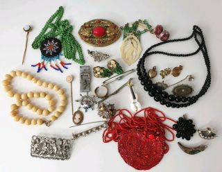 Antique & Old Vintage Jewellery Necklaces Brooches Earrings Joblot